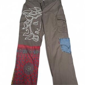 Blauer Brown Cargo Pants with Artistic Patchwork